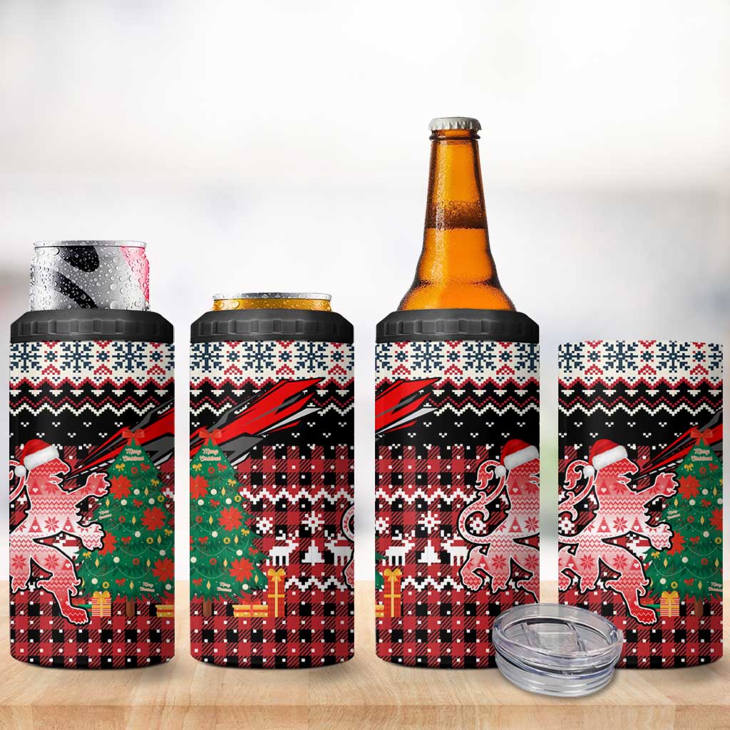 Latvia Christmas 4 in 1 Can Cooler Tumbler with Red Lion, Holiday Tree, and Nordic Pattern Design - Wonder Print Shop