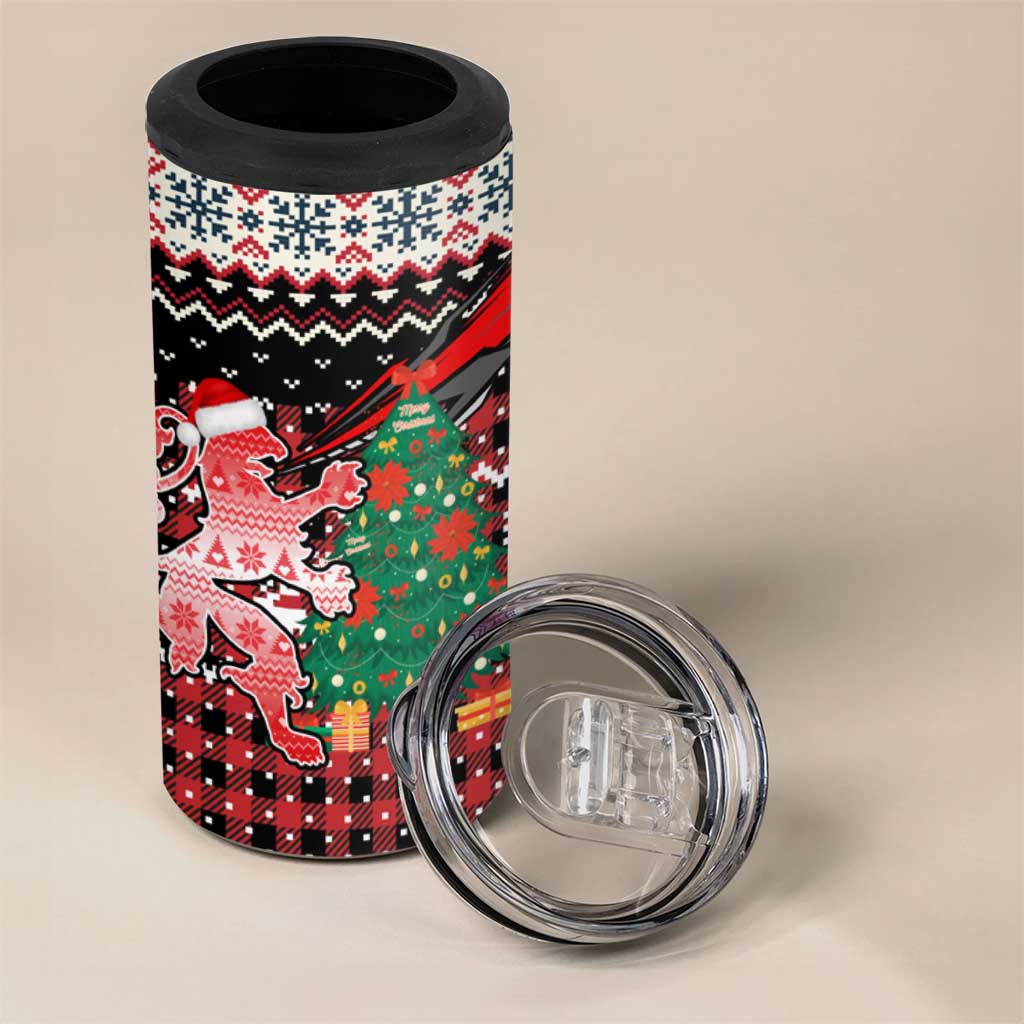 Latvia Christmas 4 in 1 Can Cooler Tumbler with Red Lion, Holiday Tree, and Nordic Pattern Design - Wonder Print Shop