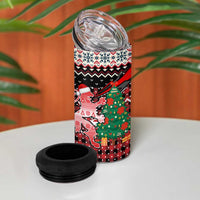Latvia Christmas 4 in 1 Can Cooler Tumbler with Red Lion, Holiday Tree, and Nordic Pattern Design - Wonder Print Shop