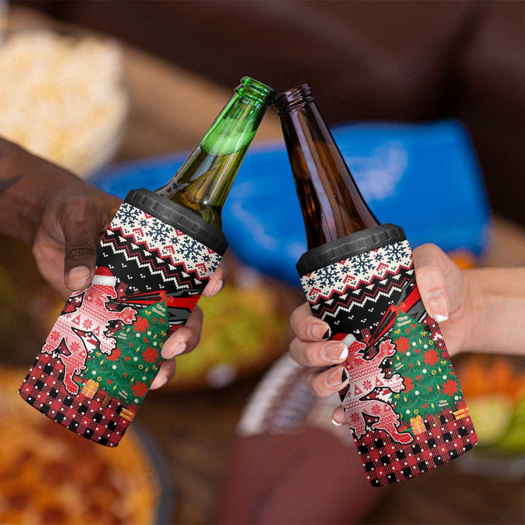 Latvia Christmas 4 in 1 Can Cooler Tumbler with Red Lion, Holiday Tree, and Nordic Pattern Design - Wonder Print Shop