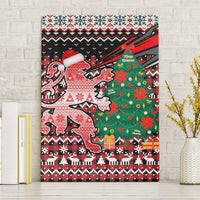Latvia Christmas Canvas Wall Art with Red Lion, Holiday Tree, and Nordic Pattern Design - Wonder Print Shop
