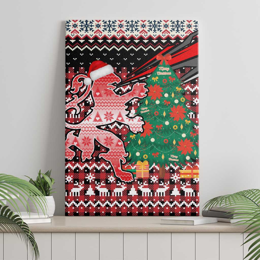 Latvia Christmas Canvas Wall Art with Red Lion, Holiday Tree, and Nordic Pattern Design - Wonder Print Shop