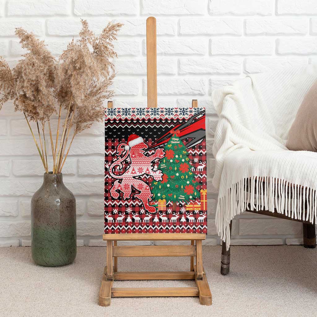 Latvia Christmas Canvas Wall Art with Red Lion, Holiday Tree, and Nordic Pattern Design - Wonder Print Shop