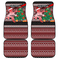 Latvia Christmas Car Mats with Red Lion, Holiday Tree, and Nordic Pattern Design - Wonder Print Shop
