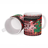 Latvia Christmas Ceramic Mug with Red Lion, Holiday Tree, and Nordic Pattern Design - Wonder Print Shop