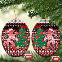 Latvia Christmas Ceramic Ornament with Red Lion, Holiday Tree, and Nordic Pattern Design - Wonder Print Shop