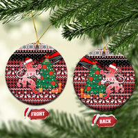 Latvia Christmas Ceramic Ornament with Red Lion, Holiday Tree, and Nordic Pattern Design - Wonder Print Shop