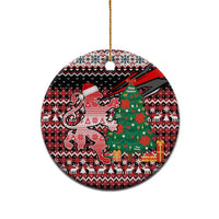 Latvia Christmas Ceramic Ornament with Red Lion, Holiday Tree, and Nordic Pattern Design - Wonder Print Shop