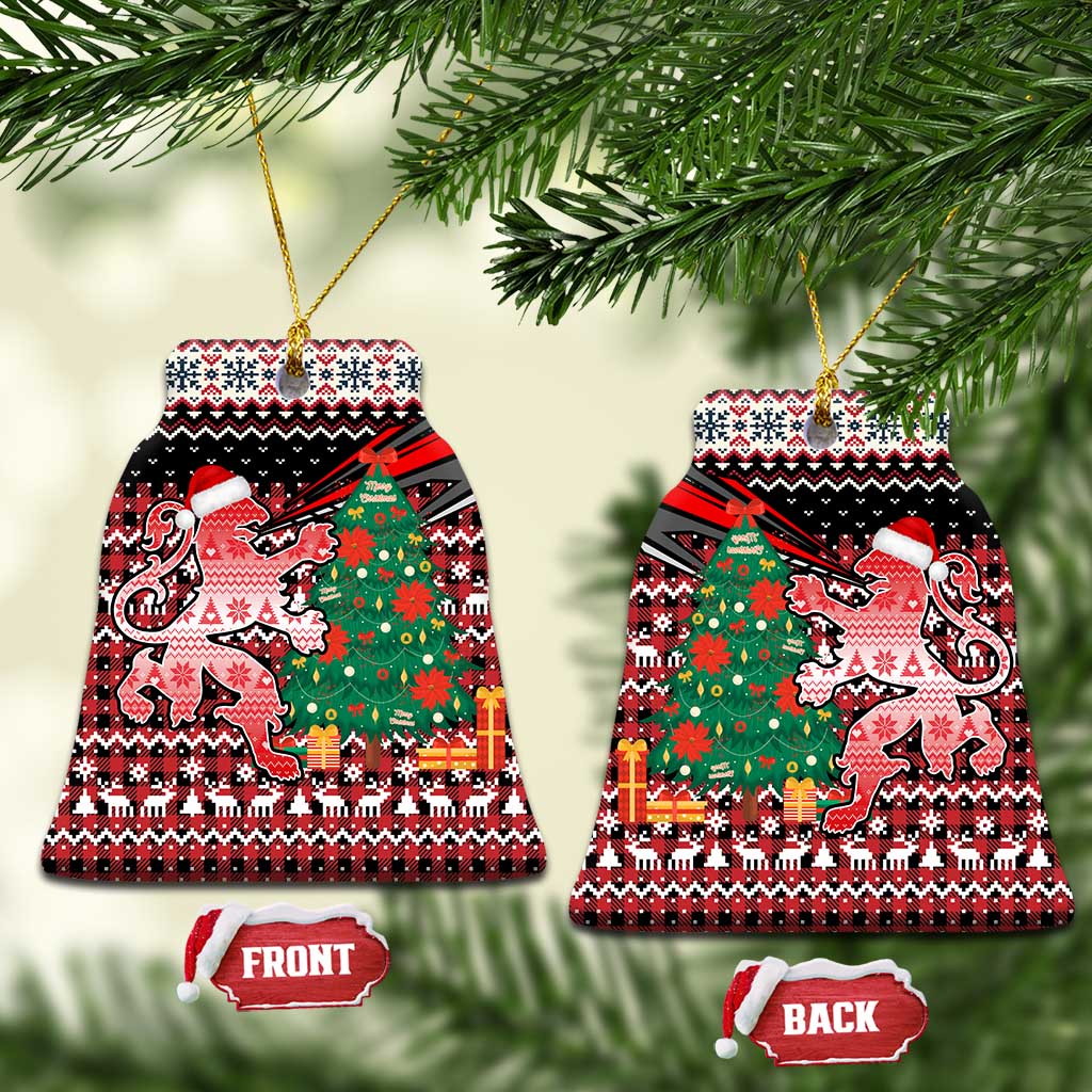 Latvia Christmas Ceramic Ornament with Red Lion, Holiday Tree, and Nordic Pattern Design - Wonder Print Shop