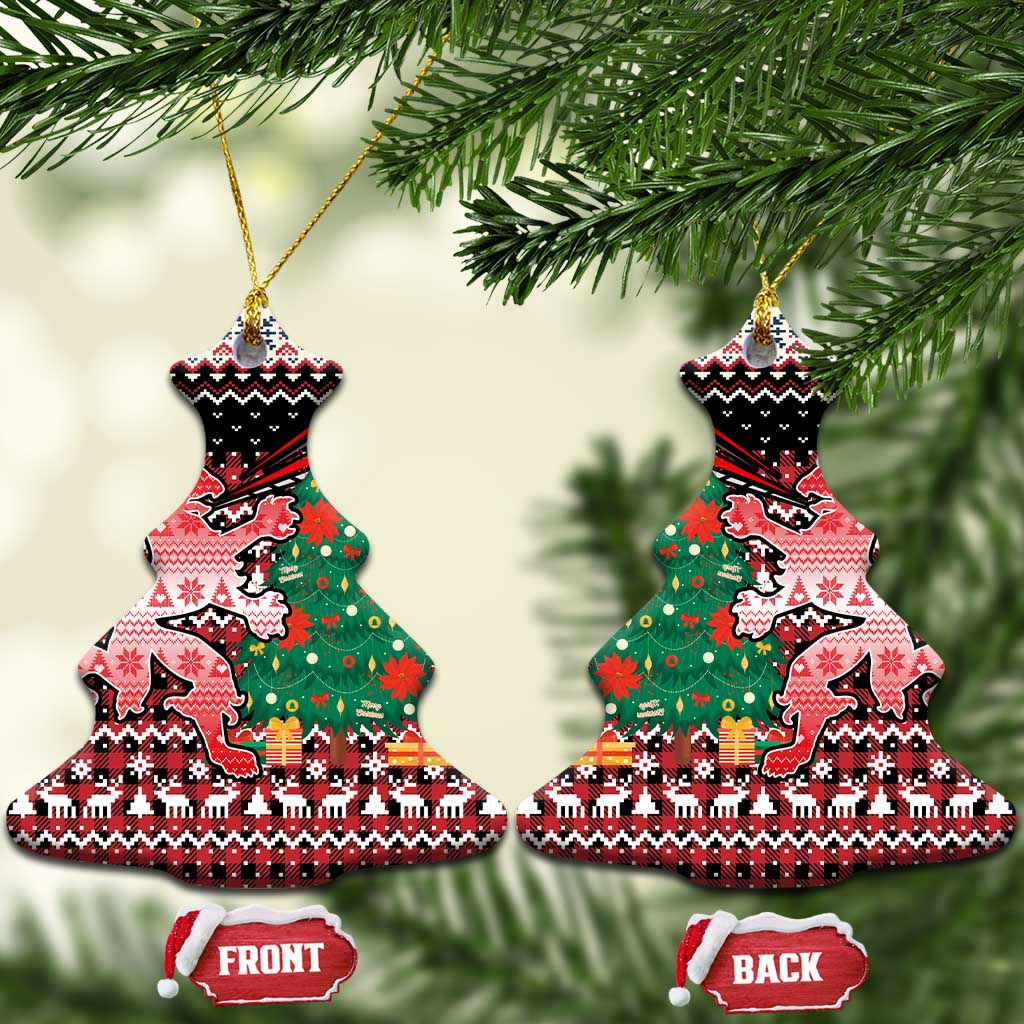 Latvia Christmas Ceramic Ornament with Red Lion, Holiday Tree, and Nordic Pattern Design - Wonder Print Shop