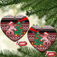 Latvia Christmas Ceramic Ornament with Red Lion, Holiday Tree, and Nordic Pattern Design - Wonder Print Shop