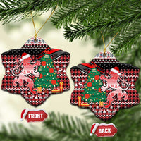Latvia Christmas Ceramic Ornament with Red Lion, Holiday Tree, and Nordic Pattern Design - Wonder Print Shop