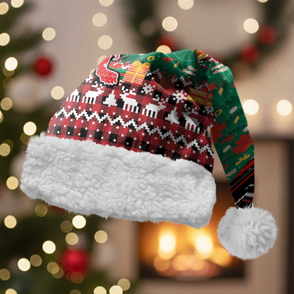 Latvia Christmas Santa Hat with Red Lion, Holiday Tree, and Nordic Pattern Design - Wonder Print Shop