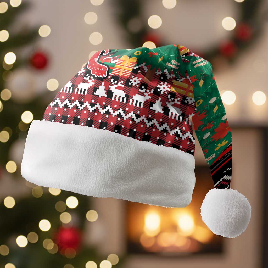 Latvia Christmas Santa Hat with Red Lion, Holiday Tree, and Nordic Pattern Design - Wonder Print Shop