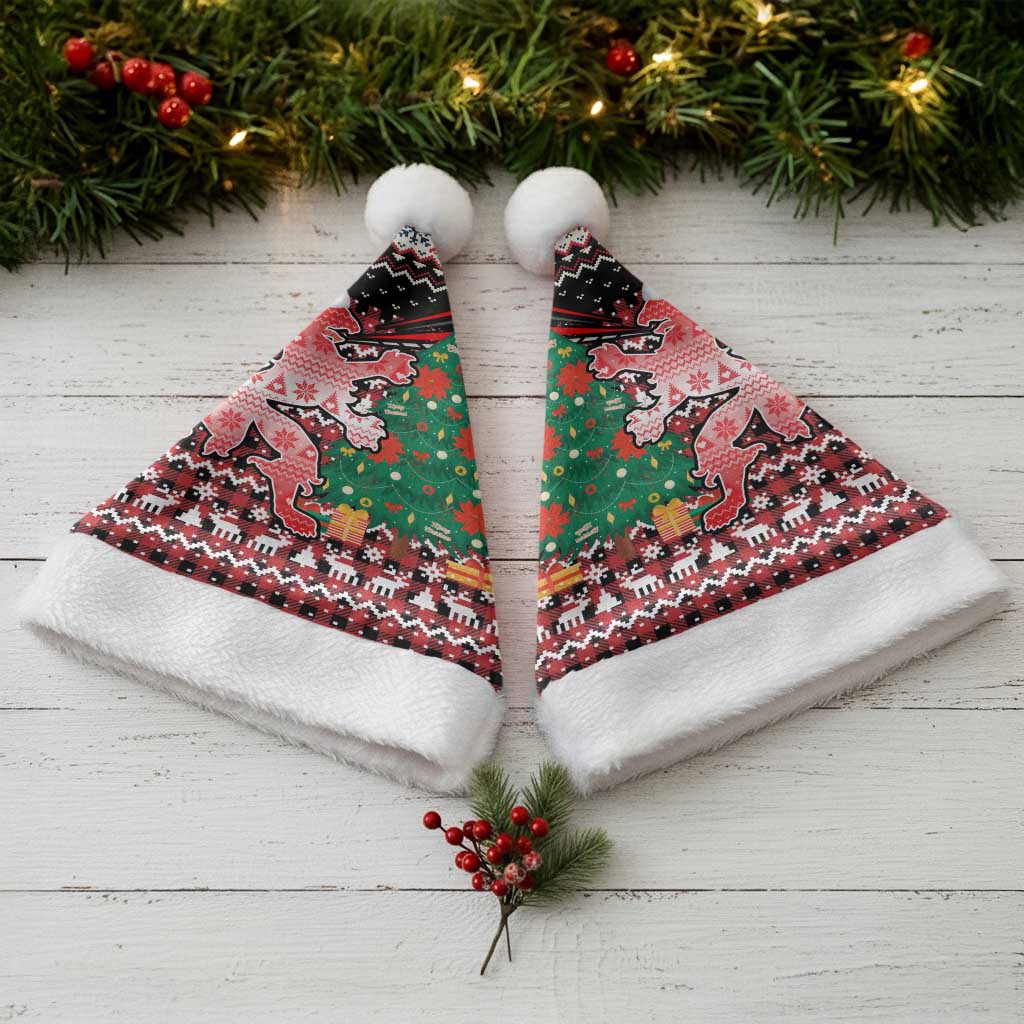 Latvia Christmas Santa Hat with Red Lion, Holiday Tree, and Nordic Pattern Design - Wonder Print Shop