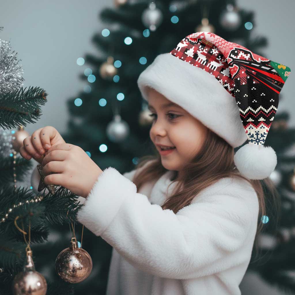 Latvia Christmas Santa Hat with Red Lion, Holiday Tree, and Nordic Pattern Design - Wonder Print Shop