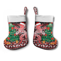 Latvia Christmas Stocking with Red Lion, Holiday Tree, and Nordic Pattern Design - Wonder Print Shop