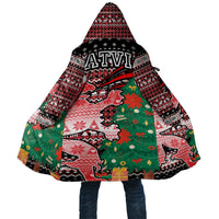Latvia Christmas Cloak with Red Lion, Holiday Tree, and Nordic Pattern Design - Wonder Print Shop