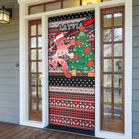 Latvia Christmas Door Cover with Red Lion, Holiday Tree, and Nordic Pattern Design - Wonder Print Shop