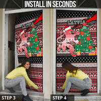 Latvia Christmas Door Cover with Red Lion, Holiday Tree, and Nordic Pattern Design - Wonder Print Shop