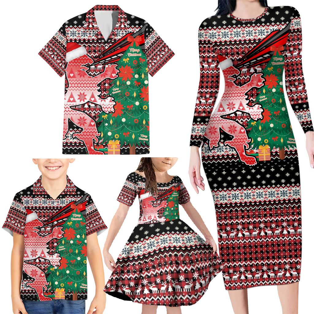 Latvia Christmas Family Matching Long Sleeve Bodycon Dress and Hawaiian Shirt with Red Lion, Holiday Tree, and Nordic Pattern Design - Wonder Print Shop