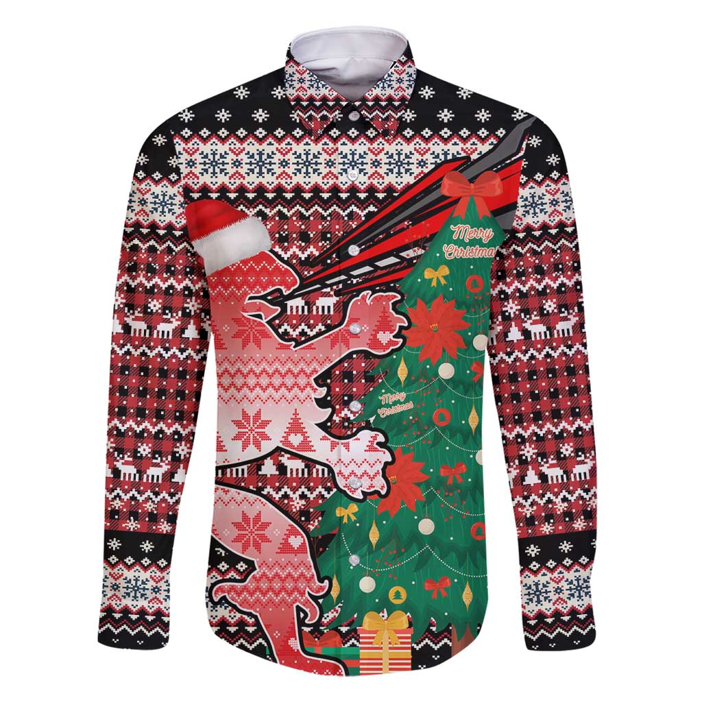 Latvia Christmas Family Matching Long Sleeve Bodycon Dress and Hawaiian Shirt with Red Lion, Holiday Tree, and Nordic Pattern Design - Wonder Print Shop