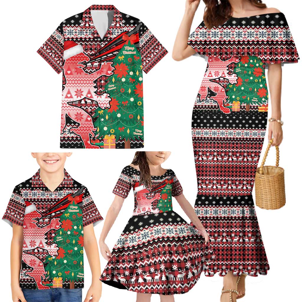 Latvia Christmas Family Matching Mermaid Dress and Hawaiian Shirt with Red Lion, Holiday Tree, and Nordic Pattern Design - Wonder Print Shop