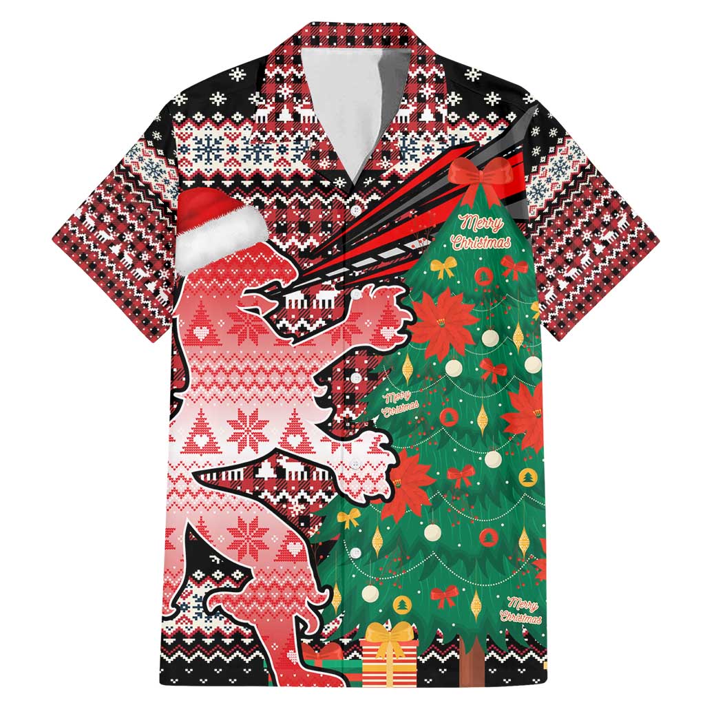 Latvia Christmas Family Matching Mermaid Dress and Hawaiian Shirt with Red Lion, Holiday Tree, and Nordic Pattern Design - Wonder Print Shop