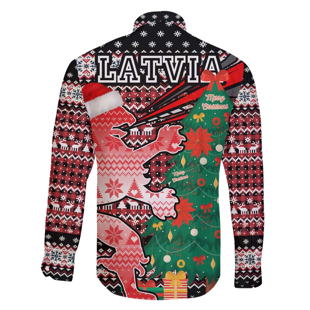 Latvia Christmas Family Matching Mermaid Dress and Hawaiian Shirt with Red Lion, Holiday Tree, and Nordic Pattern Design - Wonder Print Shop