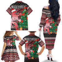 Latvia Christmas Family Matching Off The Shoulder Long Sleeve Dress and Hawaiian Shirt with Red Lion, Holiday Tree, and Nordic Pattern Design - Wonder Print Shop