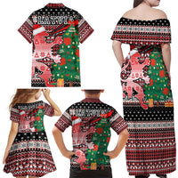 Latvia Christmas Family Matching Off Shoulder Maxi Dress and Hawaiian Shirt with Red Lion, Holiday Tree, and Nordic Pattern Design - Wonder Print Shop