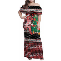 Latvia Christmas Family Matching Off Shoulder Maxi Dress and Hawaiian Shirt with Red Lion, Holiday Tree, and Nordic Pattern Design - Wonder Print Shop