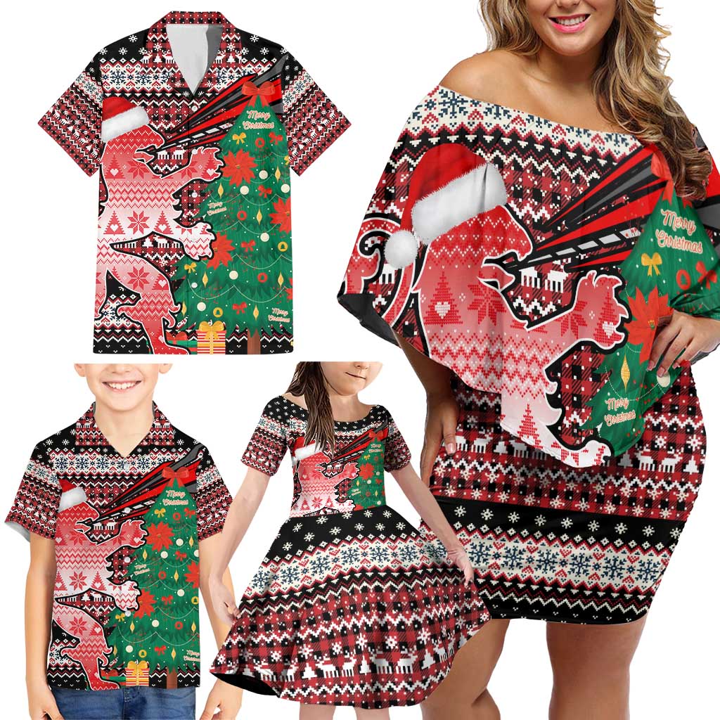 Latvia Christmas Family Matching Off Shoulder Short Dress and Hawaiian Shirt with Red Lion, Holiday Tree, and Nordic Pattern Design - Wonder Print Shop