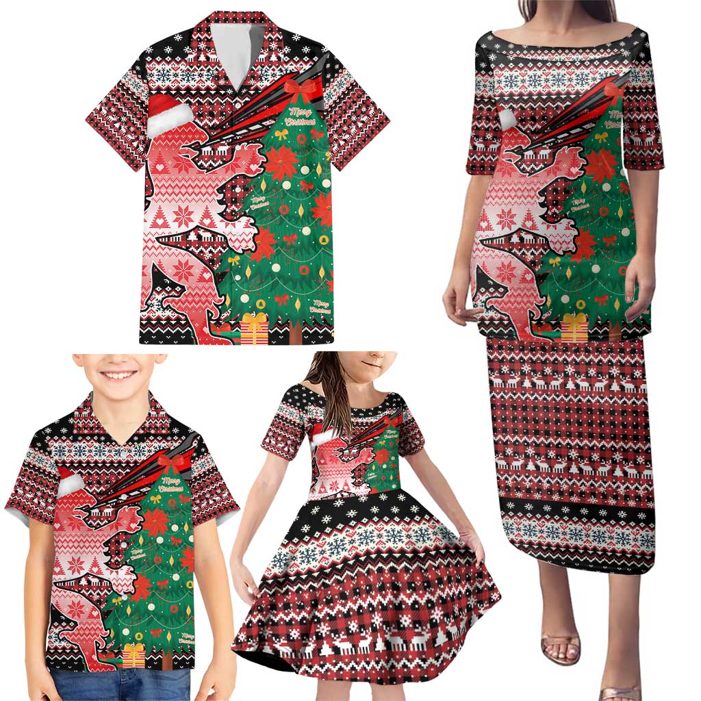 Latvia Christmas Family Matching Puletasi and Hawaiian Shirt with Red Lion, Holiday Tree, and Nordic Pattern Design - Wonder Print Shop