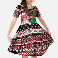 Latvia Christmas Family Matching Short Sleeve Bodycon Dress and Hawaiian Shirt with Red Lion, Holiday Tree, and Nordic Pattern Design - Wonder Print Shop