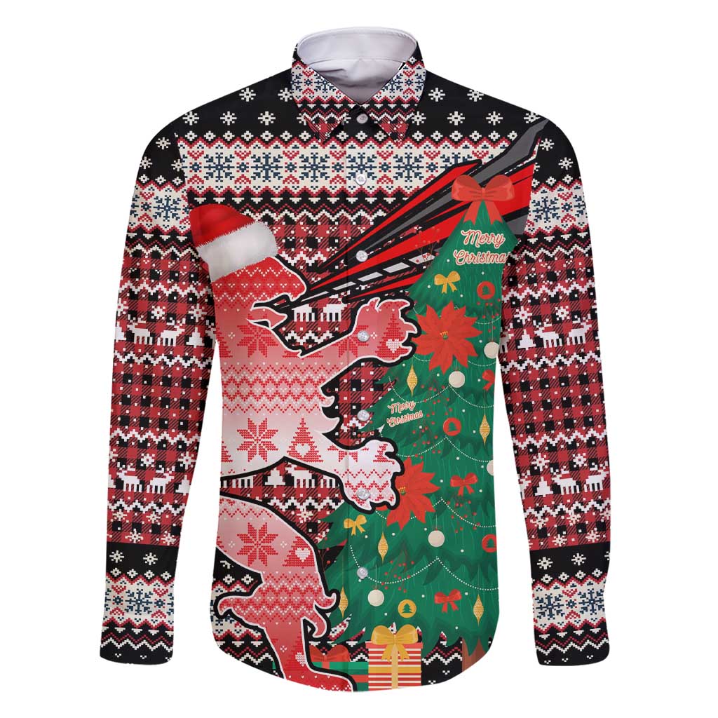 Latvia Christmas Family Matching Short Sleeve Bodycon Dress and Hawaiian Shirt with Red Lion, Holiday Tree, and Nordic Pattern Design - Wonder Print Shop