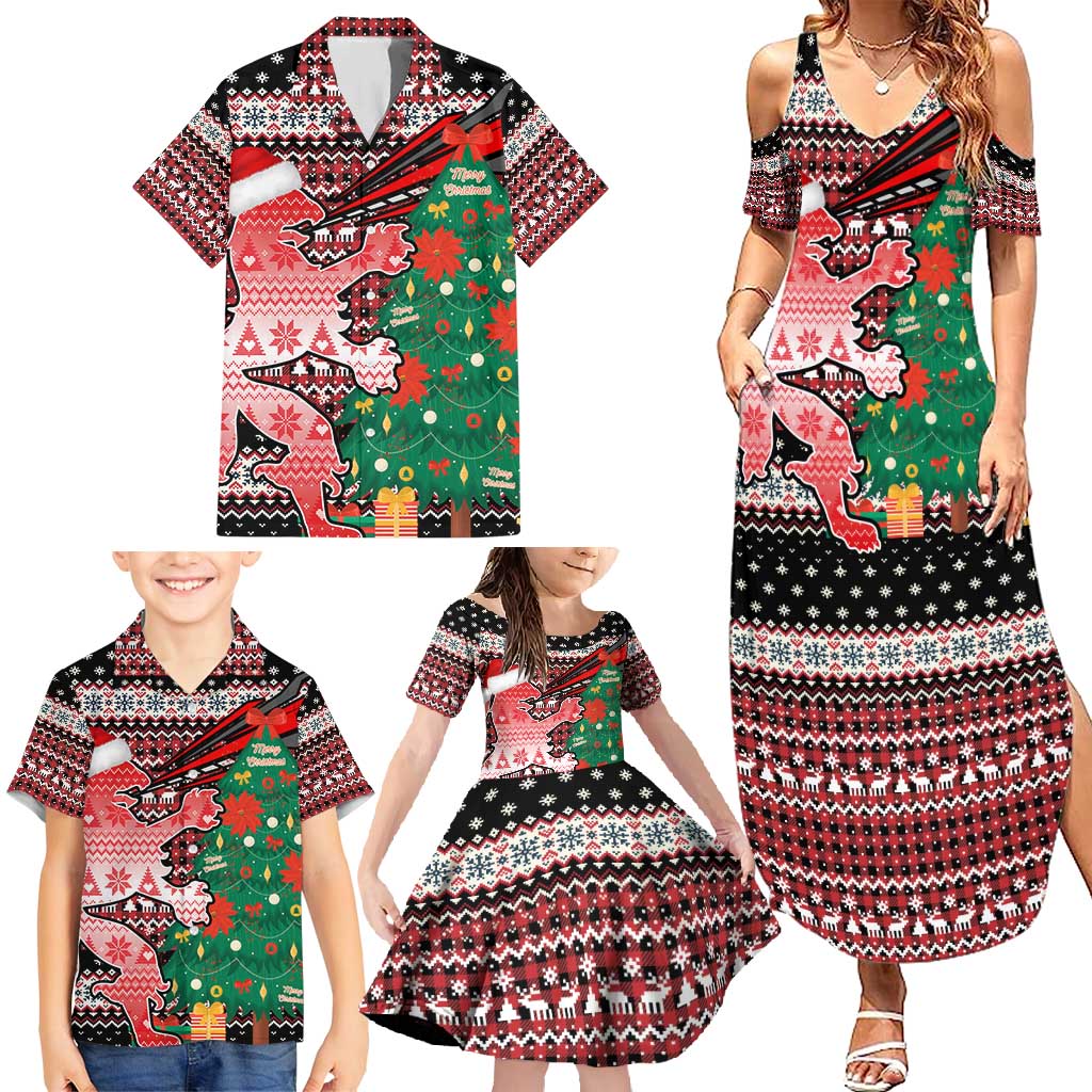 Latvia Christmas Family Matching Summer Maxi Dress and Hawaiian Shirt with Red Lion, Holiday Tree, and Nordic Pattern Design - Wonder Print Shop