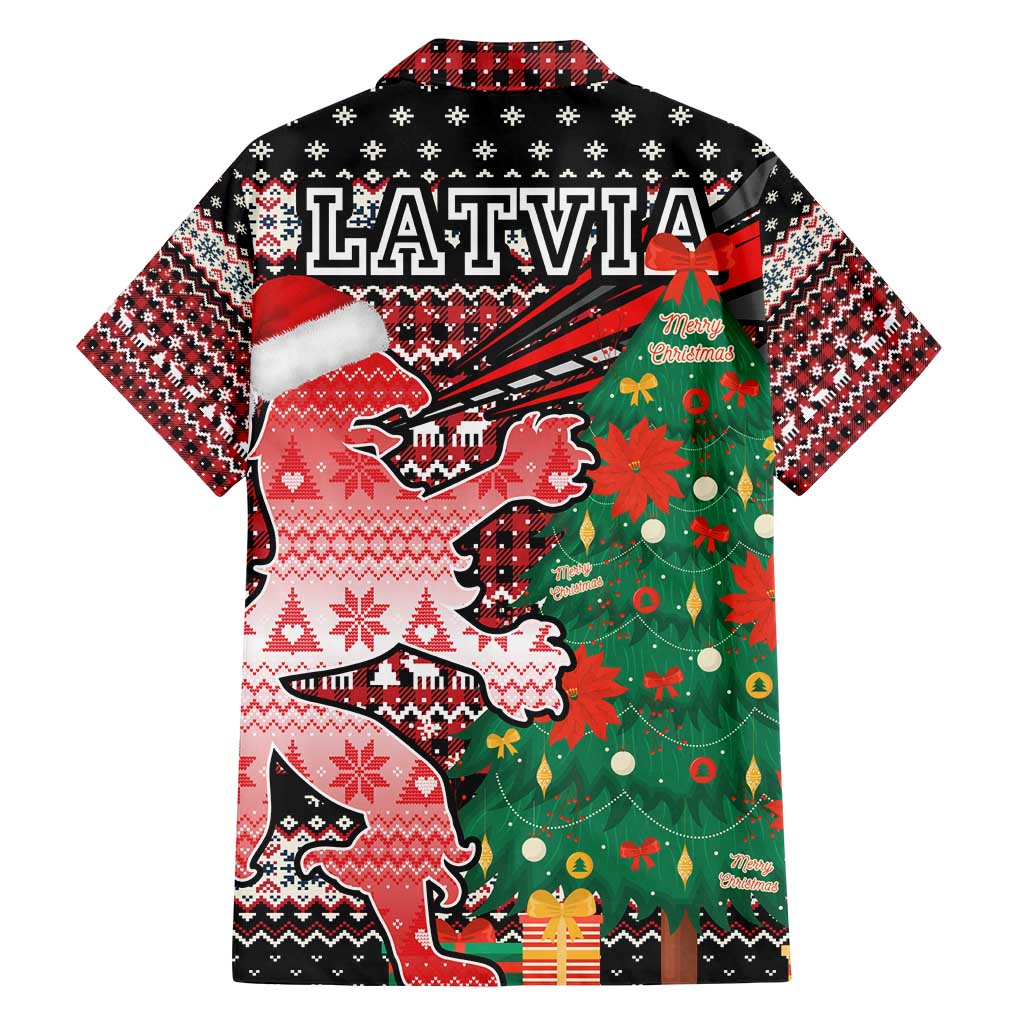 Latvia Christmas Family Matching Summer Maxi Dress and Hawaiian Shirt with Red Lion, Holiday Tree, and Nordic Pattern Design - Wonder Print Shop