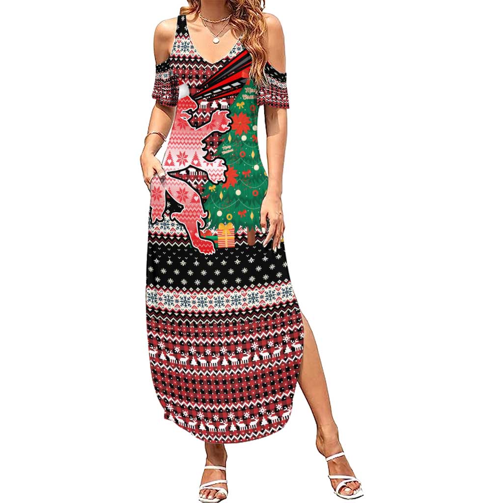 Latvia Christmas Family Matching Summer Maxi Dress and Hawaiian Shirt with Red Lion, Holiday Tree, and Nordic Pattern Design - Wonder Print Shop