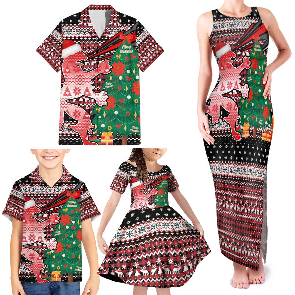 Latvia Christmas Family Matching Tank Maxi Dress and Hawaiian Shirt with Red Lion, Holiday Tree, and Nordic Pattern Design - Wonder Print Shop
