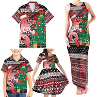 Latvia Christmas Family Matching Tank Maxi Dress and Hawaiian Shirt with Red Lion, Holiday Tree, and Nordic Pattern Design - Wonder Print Shop