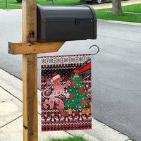 Latvia Christmas Garden Flag with Red Lion, Holiday Tree, and Nordic Pattern Design - Wonder Print Shop