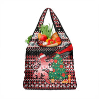 Latvia Christmas Grocery Bag with Red Lion, Holiday Tree, and Nordic Pattern Design - Wonder Print Shop