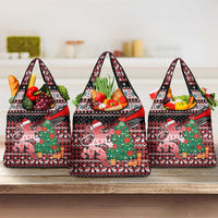 Latvia Christmas Grocery Bag with Red Lion, Holiday Tree, and Nordic Pattern Design - Wonder Print Shop
