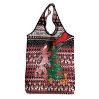 Latvia Christmas Grocery Bag with Red Lion, Holiday Tree, and Nordic Pattern Design - Wonder Print Shop