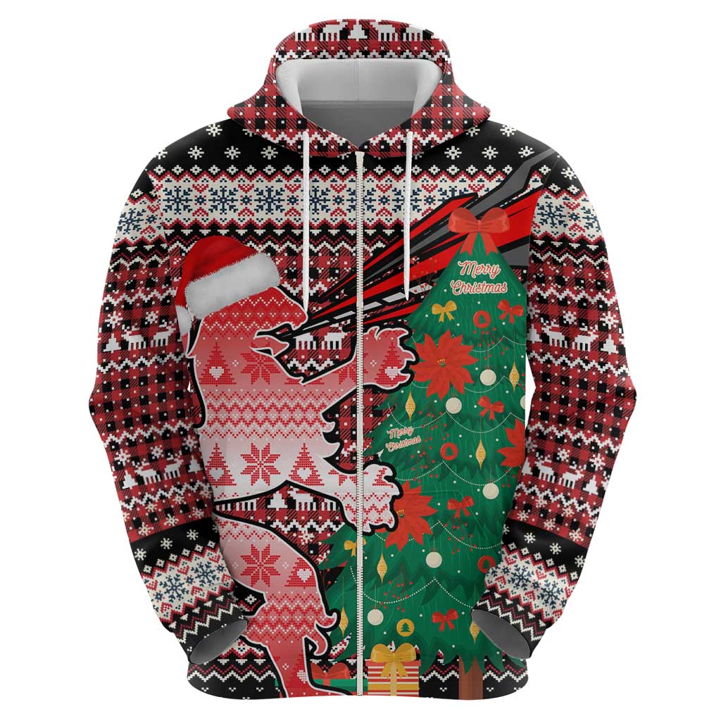 Latvia Christmas Hoodie with Red Lion, Holiday Tree, and Nordic Pattern Design - Wonder Print Shop