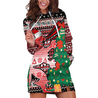 Latvia Christmas Hoodie Dress with Red Lion, Holiday Tree, and Nordic Pattern Design - Wonder Print Shop