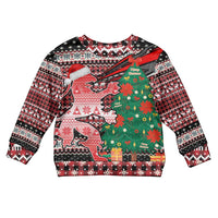 Latvia Christmas Kid Ugly Christmas Sweater with Red Lion, Holiday Tree, and Nordic Pattern Design - Wonder Print Shop