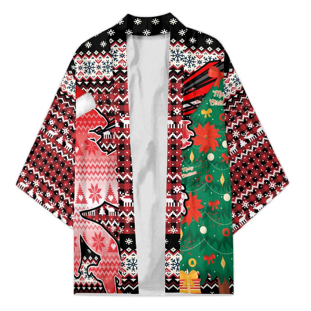 Latvia Christmas Kimono with Red Lion, Holiday Tree, and Nordic Pattern Design - Wonder Print Shop
