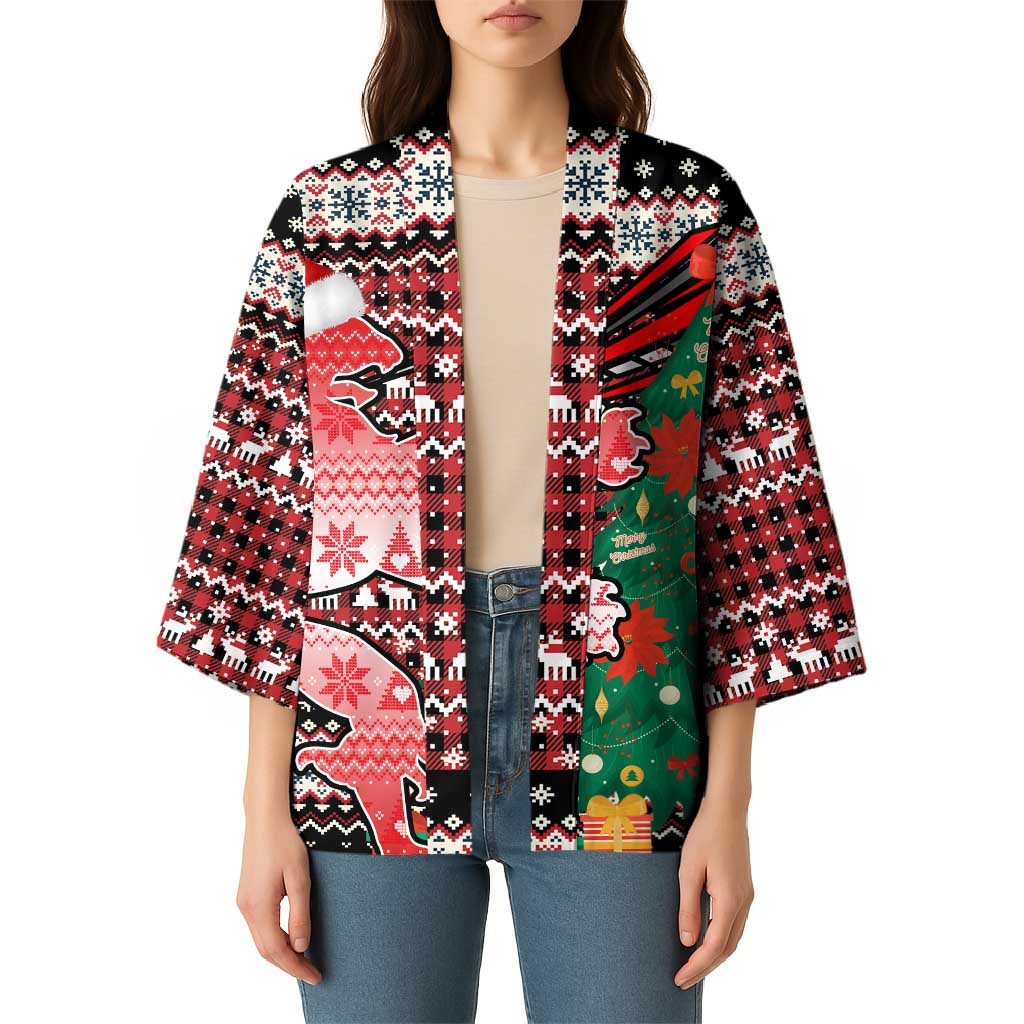 Latvia Christmas Kimono with Red Lion, Holiday Tree, and Nordic Pattern Design - Wonder Print Shop